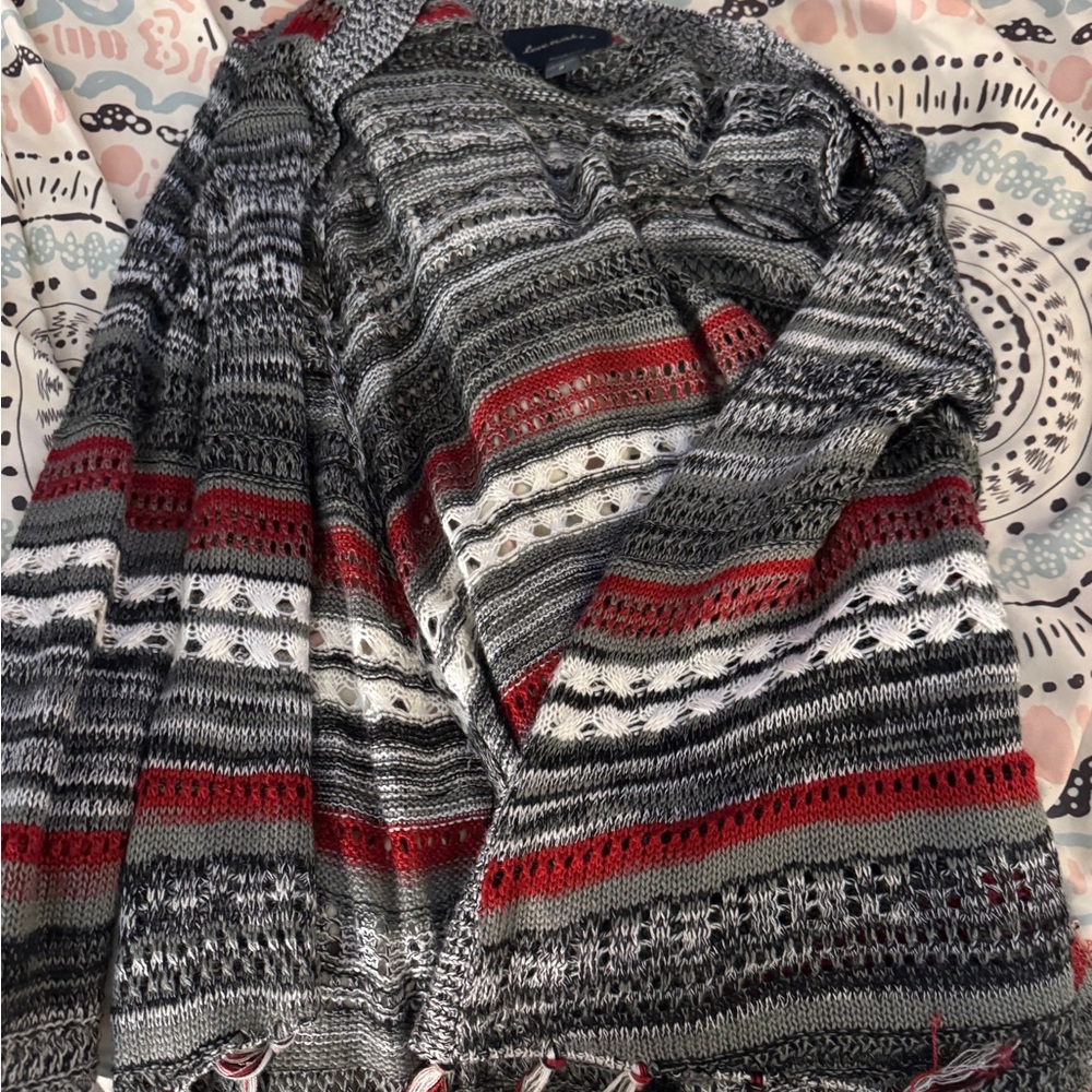 Women’s Striped Sweater - Gray, Red, and White